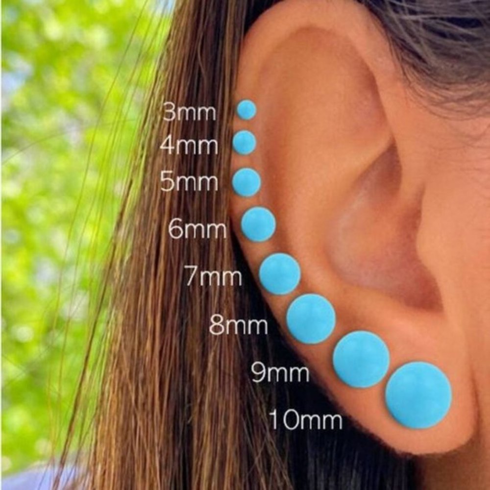 14k Solid Gold Turquoise Ball Push Back Stud Earr… - image 2